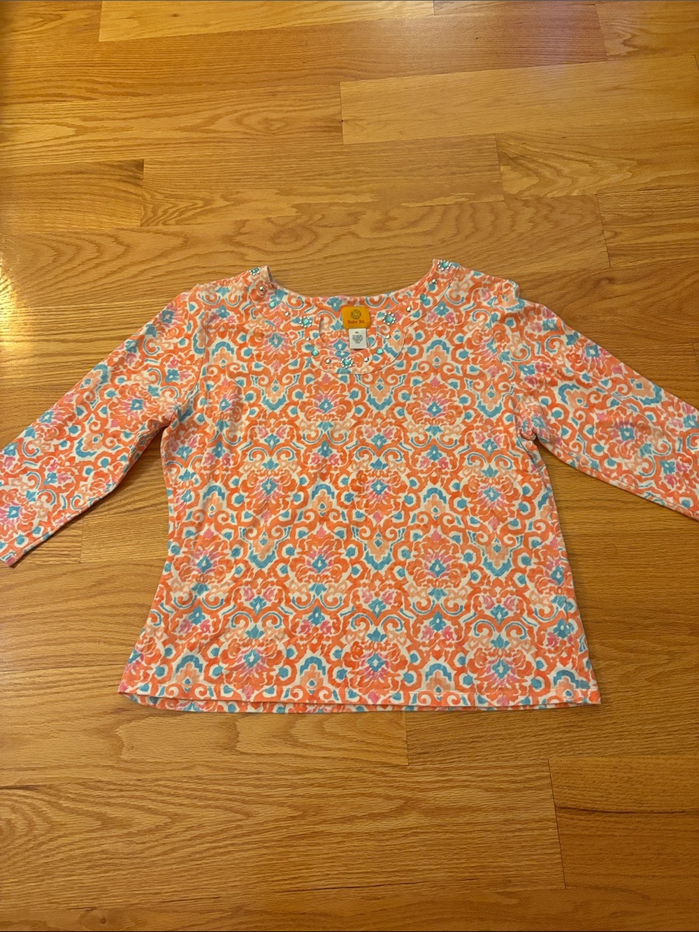 Ruby Rd. Orange & Turquoise Patterned Long-Sleeve Top